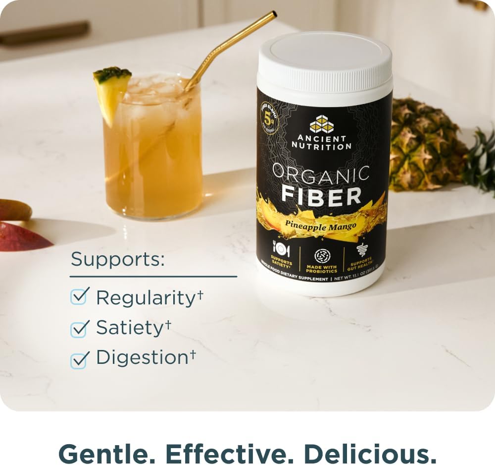 Organic Pineapple Mango Fiber Powder with Acacia & Konjac Root for Digestive Health - 13.5 oz