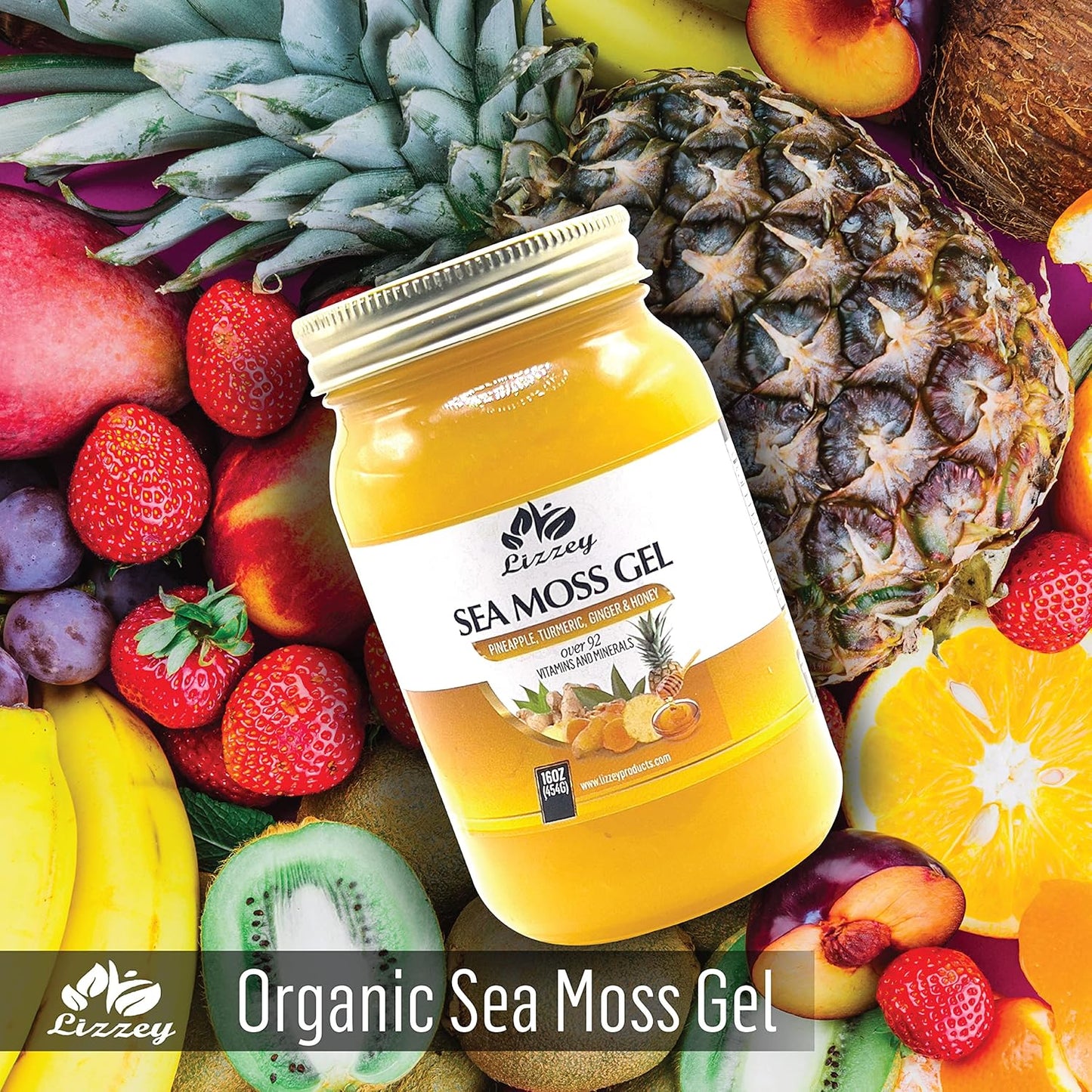 Organic Pineapple Sea Moss Gel with Turmeric & Ginger for Immune Health & Digestion, All Natural Superfood Supplement for Men & Women