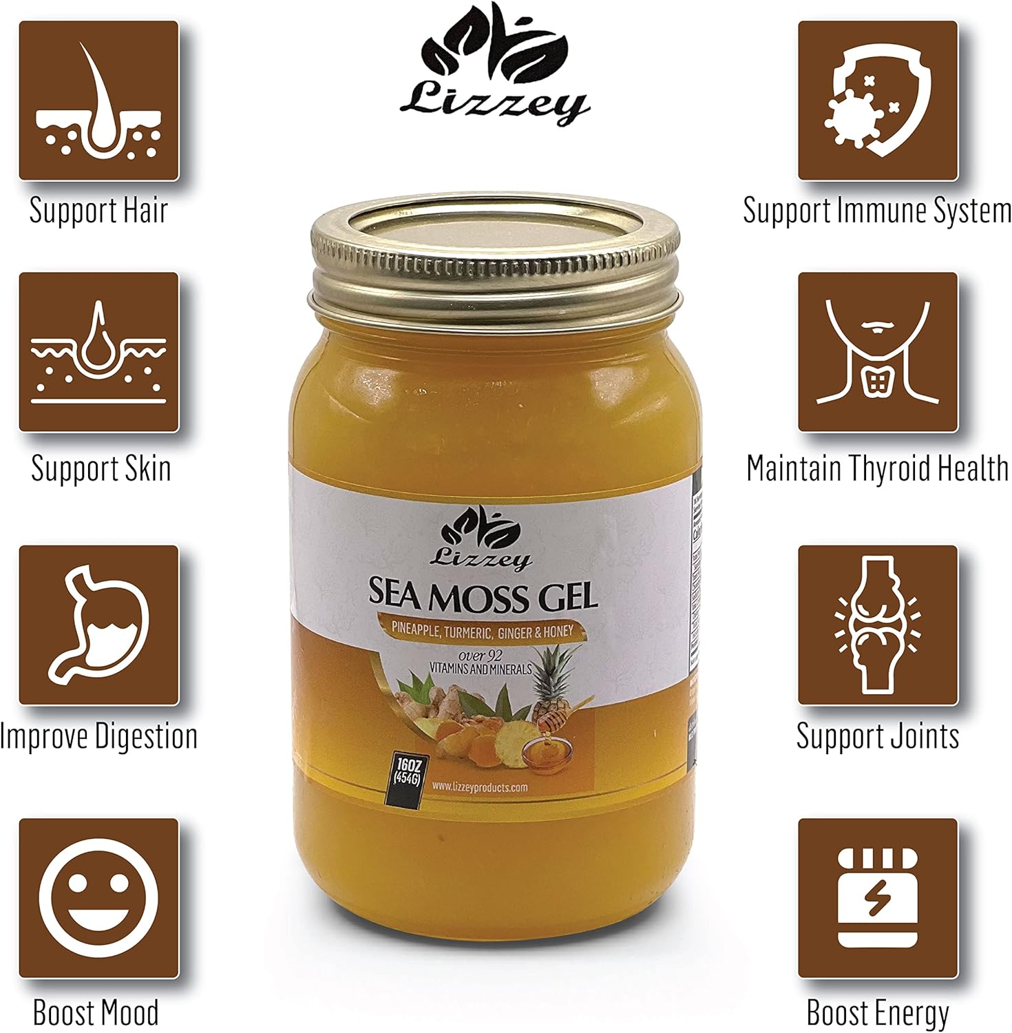 Organic Pineapple Sea Moss Gel with Turmeric & Ginger for Immune Health & Digestion, All Natural Superfood Supplement for Men & Women