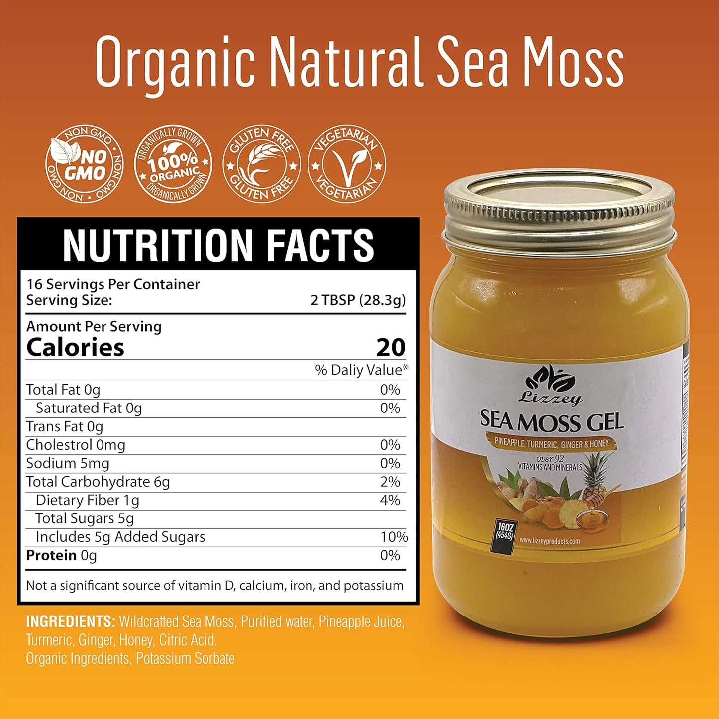 Organic Pineapple Sea Moss Gel with Turmeric & Ginger for Immune Health & Digestion, All Natural Superfood Supplement for Men & Women