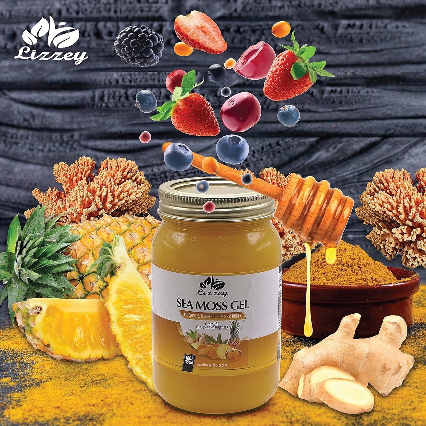 Organic Pineapple Sea Moss Gel with Turmeric & Ginger for Immune Health & Digestion, All Natural Superfood Supplement for Men & Women