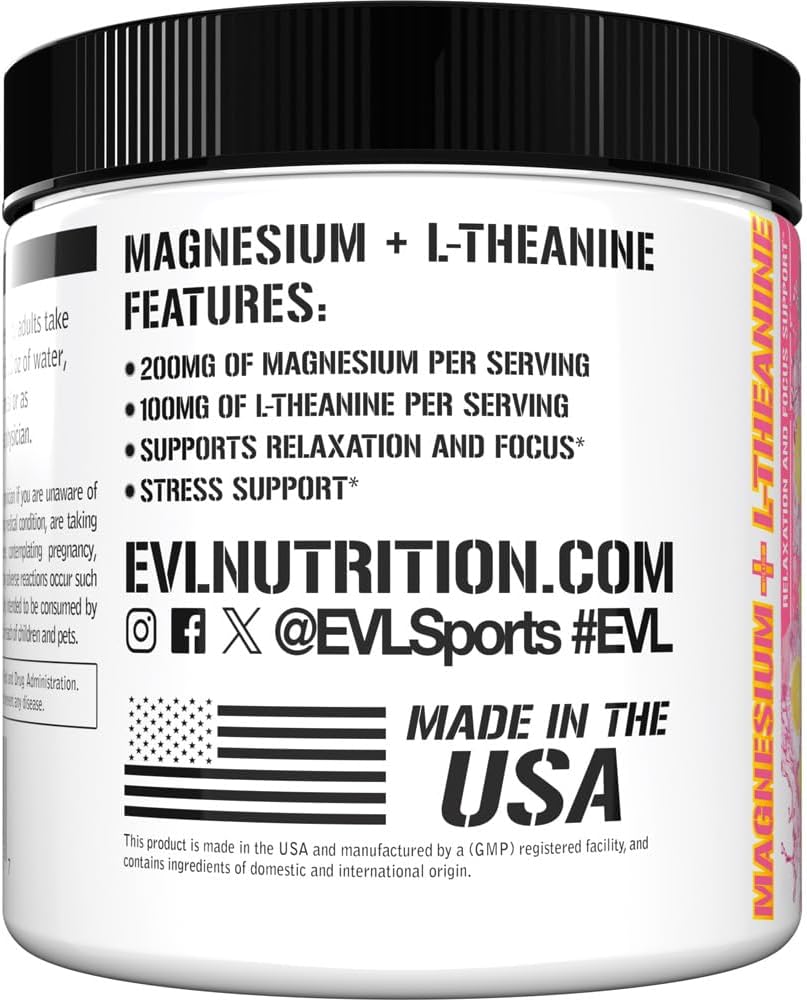 Organic Pink Lemonade Magnesium + L-Theanine Powder - Vegan Relaxation & Focus Supplement - 200mg Magnesium + 100mg L-Theanine - Non-GMO - 30 Servings