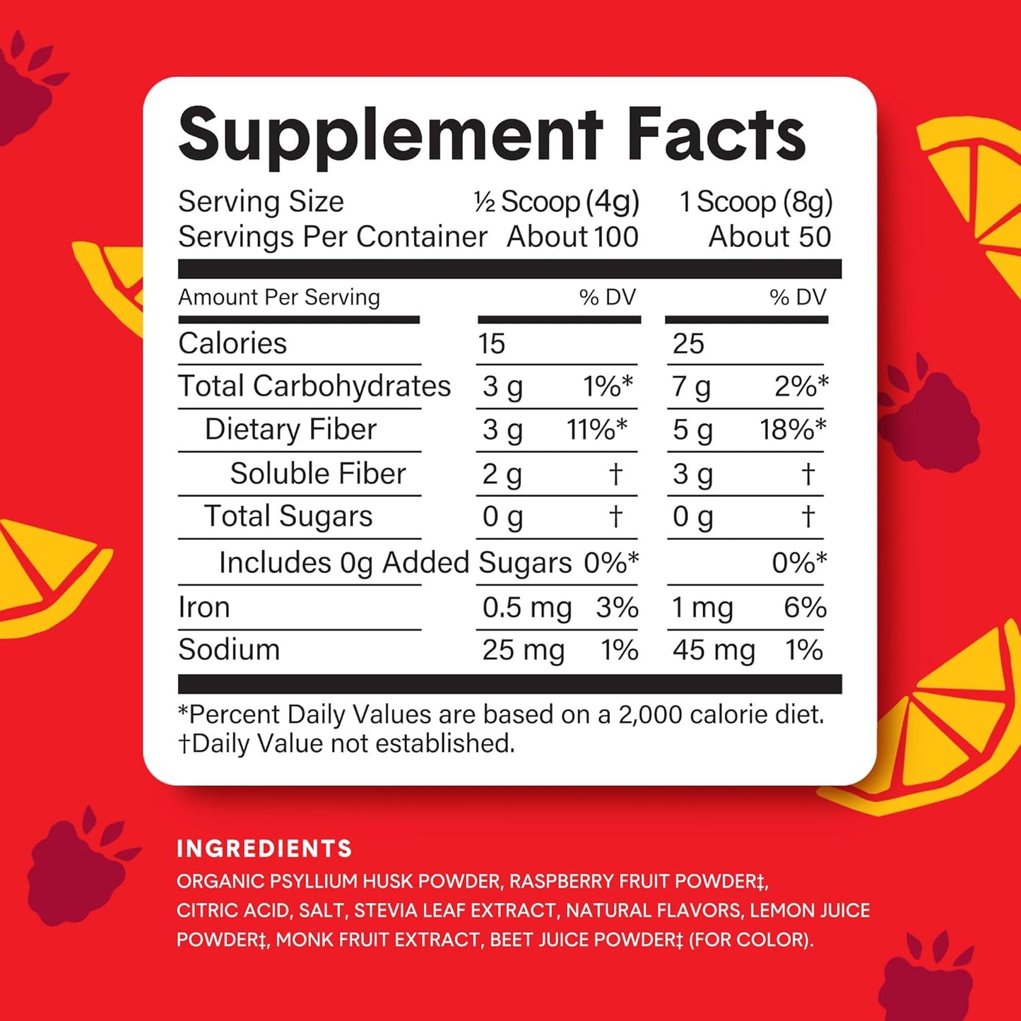 Organic Plant-Based Bellway Super Fiber Powder with Psyllium Husk for Gut Health - Raspberry Lemon Flavor, Sugar-Free, Non-GMO (50 Servings)
