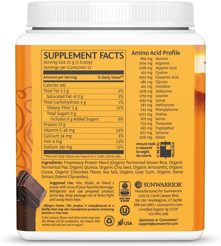 Organic Plant-Based Chocolate Protein Powder with Superfoods | Vegan, Non-GMO, Dairy-Free, Gluten-Free | 15 Servings
