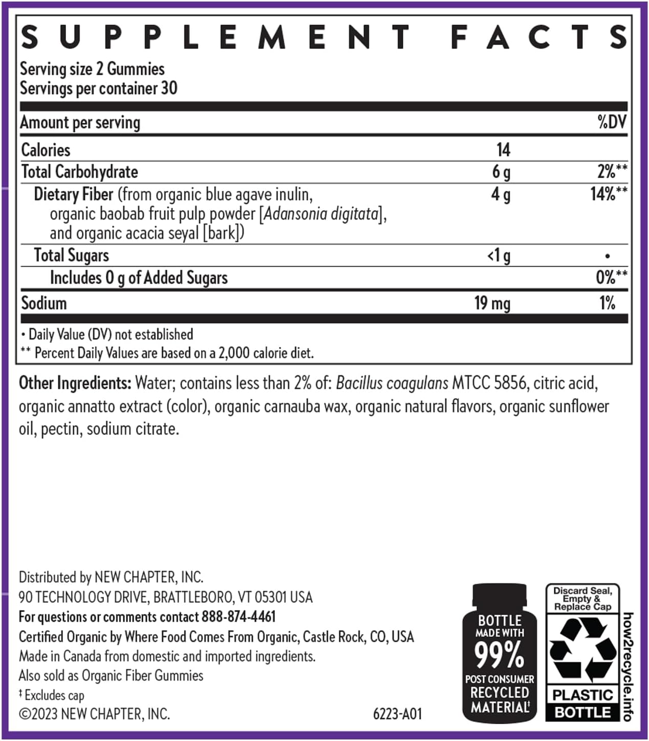 Organic Plant-Based Fiber Gummies for Kids, 4g Prebiotic Fiber, Vegan, Non-GMO, USDA Organic, Gluten-Free, Citrus-Berry Flavor, 60 ct