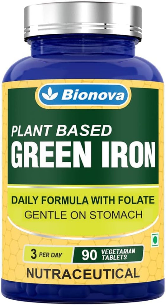 Organic Plant-Based Green Iron Supplement for Enhanced Red Blood Cell Production and Immunity - 90 Tablets
