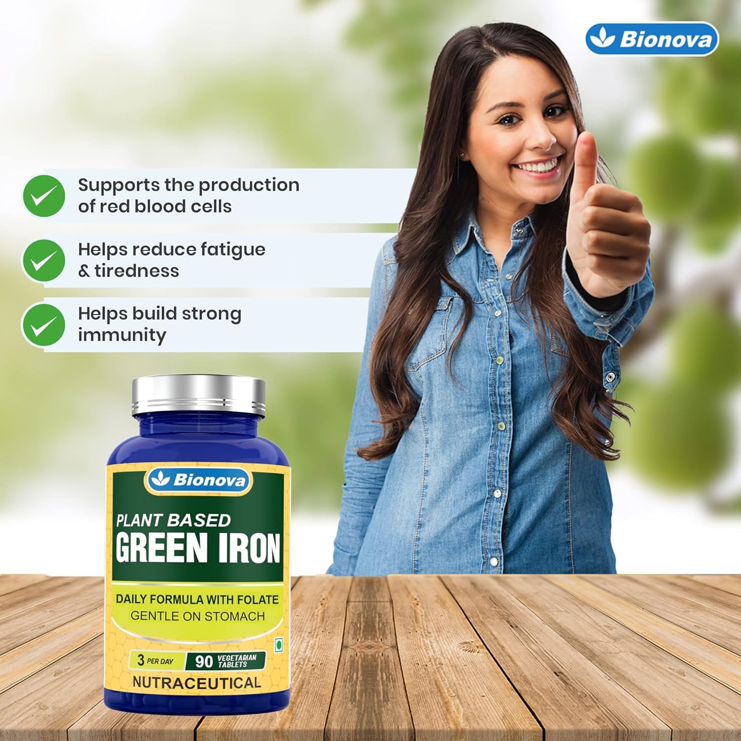 Organic Plant-Based Green Iron Supplement for Enhanced Red Blood Cell Production and Immunity - 90 Tablets