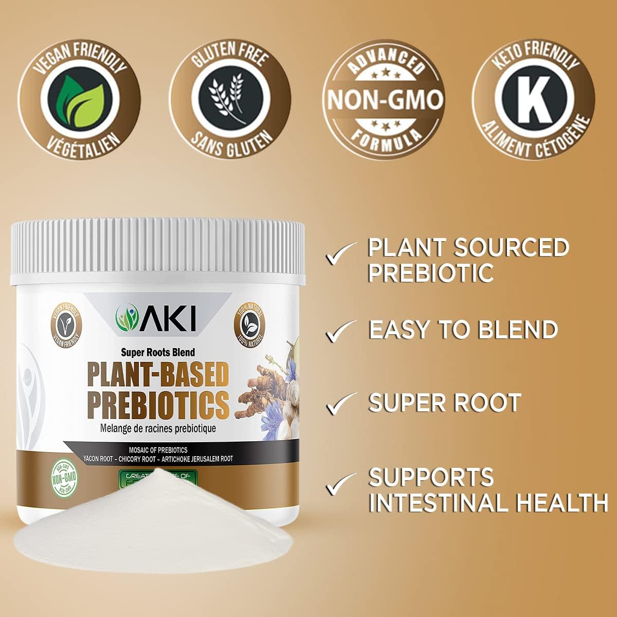 Organic Plant-Based Prebiotic Blend with FOS & Inulin - Nourish Gut Health & Immunity - Ideal for Smoothies, Juices - Keto, Vegan, Gluten-Free - 6oz/170g