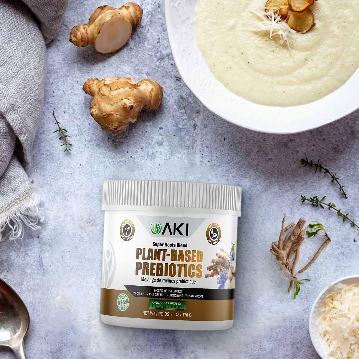 Organic Plant-Based Prebiotic Blend with FOS & Inulin - Nourish Gut Health & Immunity - Ideal for Smoothies, Juices - Keto, Vegan, Gluten-Free - 6oz/170g