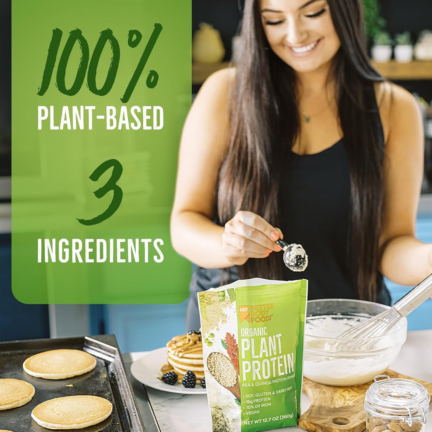 Organic Plant Based Protein Powder - 16g Protein, Vegan, Low Net Carbs, Gluten-Free - 12.7 Ounces