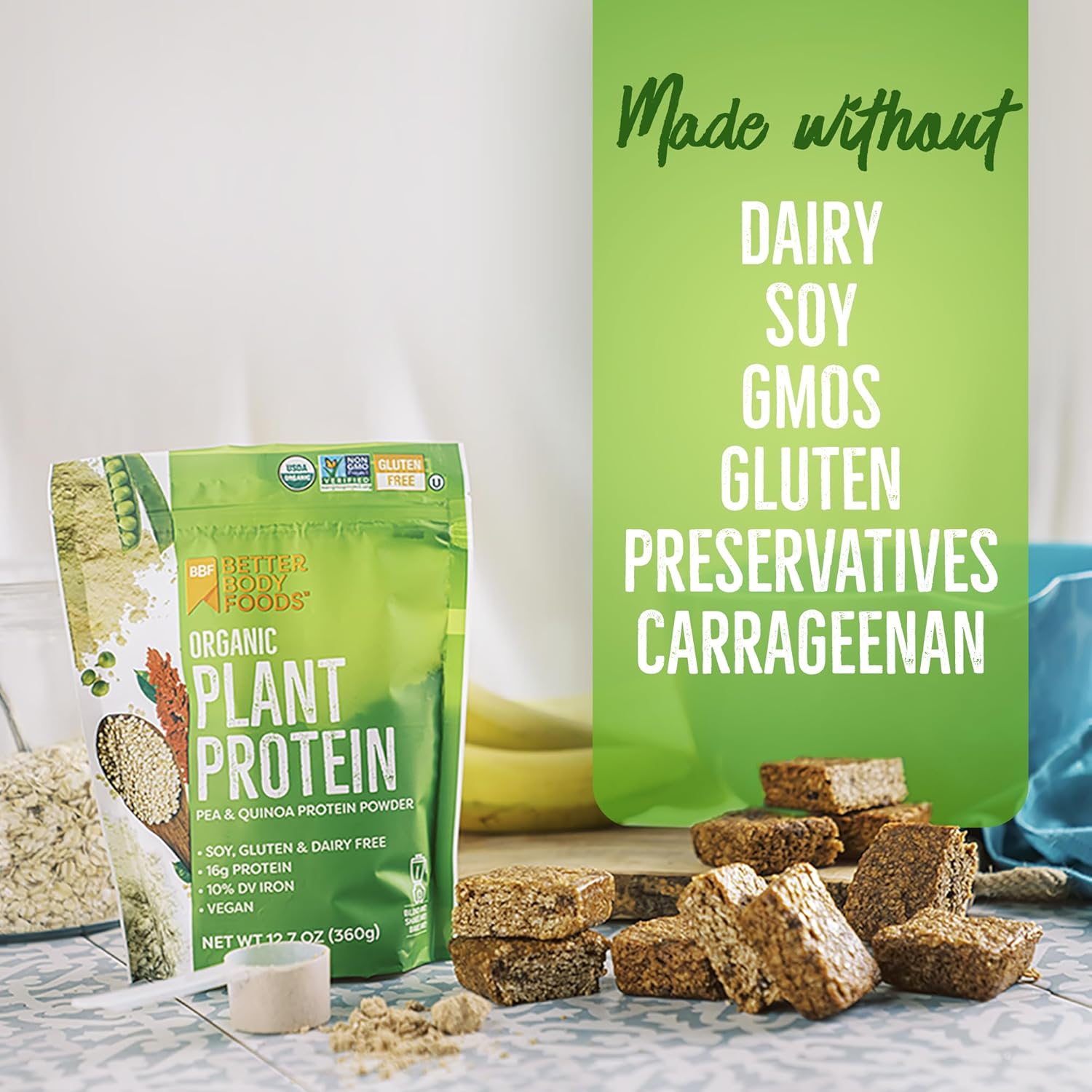 Organic Plant Based Protein Powder - 16g Protein, Vegan, Low Net Carbs, Gluten-Free - 12.7 Ounces
