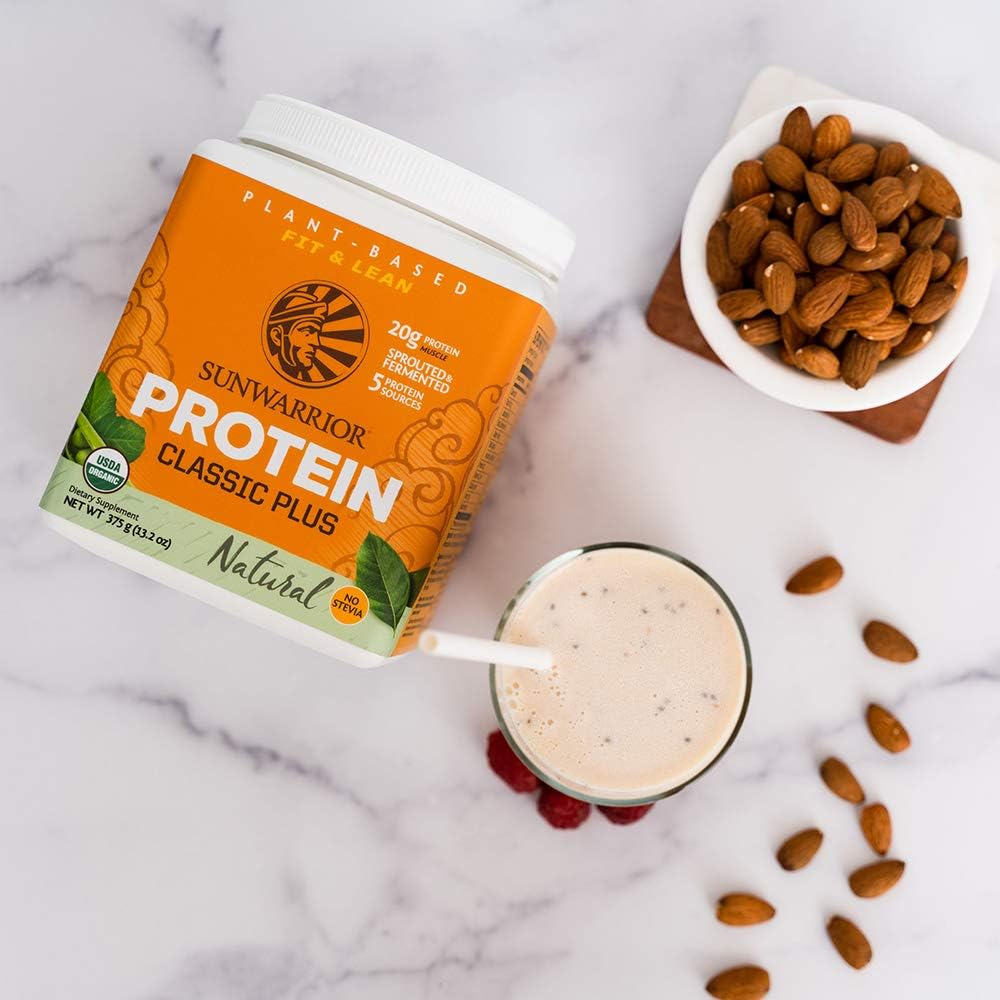 Organic Plant-Based Protein Powder with Superfoods | Sunwarrior Classic Plus | Unflavored | 15 Servings | Vegan, Non-GMO, Dairy-Free