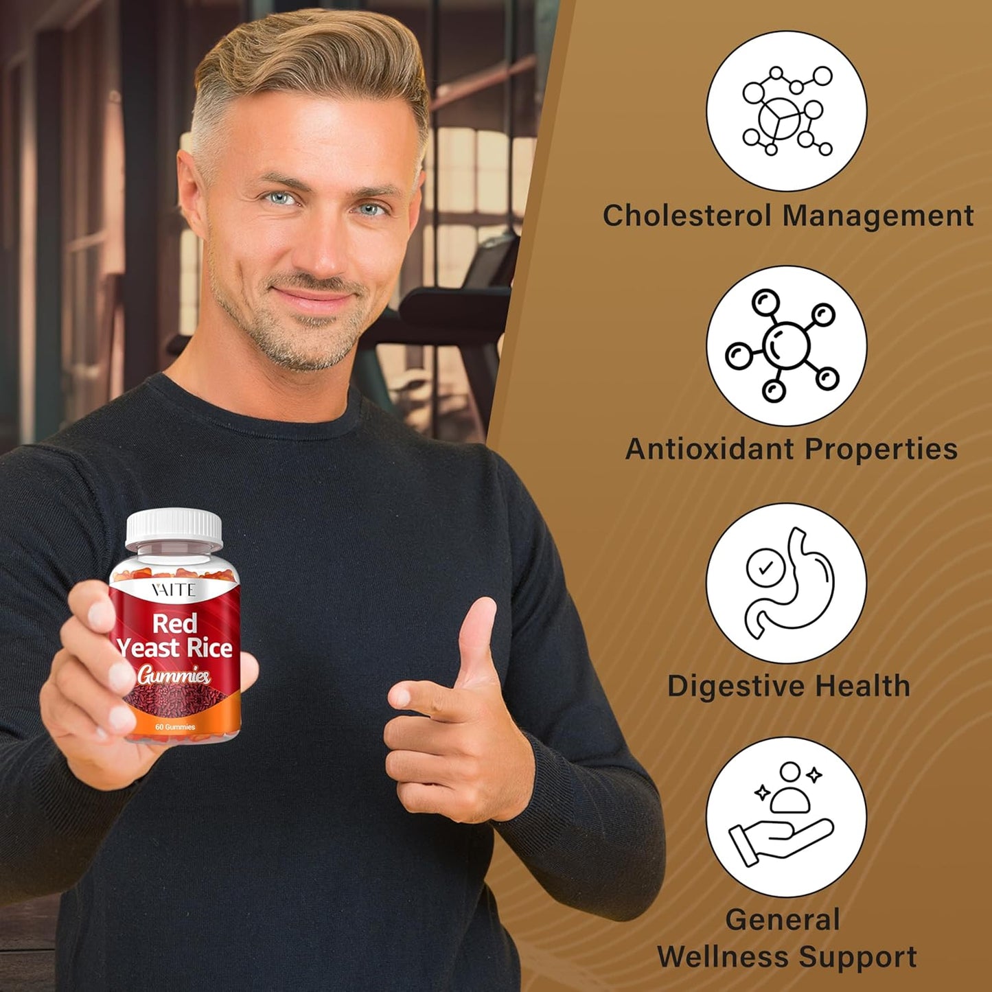 Organic Plant-Based VAITE Red Yeast Rice CoQ10 Gummies - Energy Support & Monacolin K, Non-GMO, 60 Vegetarian Gummy