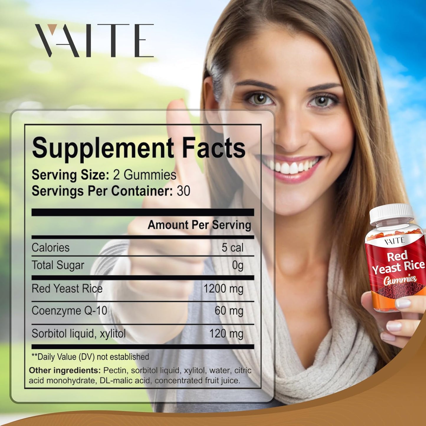 Organic Plant-Based VAITE Red Yeast Rice CoQ10 Gummies - Energy Support & Monacolin K, Non-GMO, 60 Vegetarian Gummy