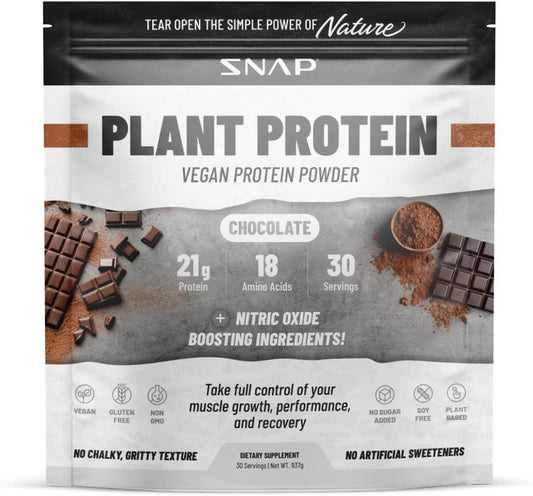 Organic Plant-Based Vegan Protein Powder with Nitric Oxide Boost, BCAA Amino Acids for Muscle Growth & Recovery - Chocolate Flavor, 30 Servings