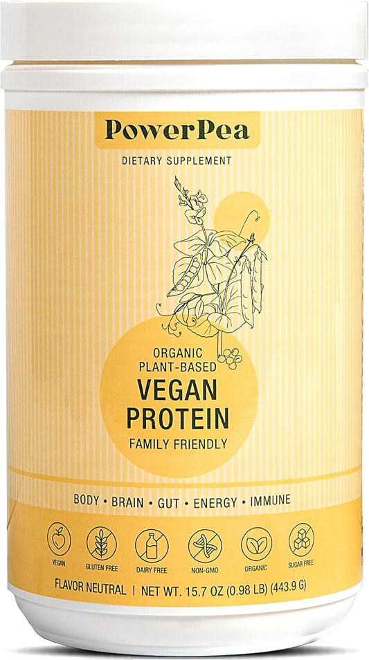 Organic Plant-Based Vegan Protein with Vitamins, Fiber, and Omega 3 - Unflavored Kids Nutrition Supplement - Non-GMO Dairy and Gluten Free