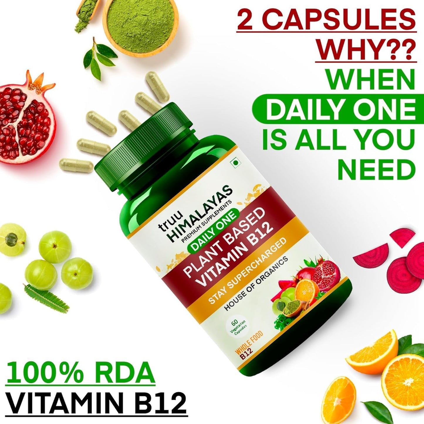 Organic Plant Based Vitamin B12 Supplement for Men & Women - 60 Vegan Capsules - Ayurvedic Rasayana B12 for Stress, Nerve & Brain Health