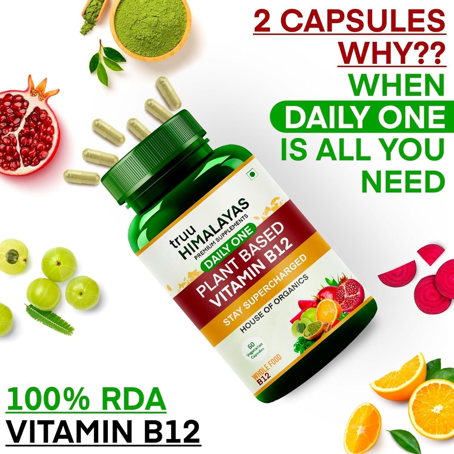 Organic Plant Based Vitamin B12 Supplement for Men & Women - 60 Vegan Capsules - Ayurvedic Rasayana B12 for Stress, Nerve & Brain Health