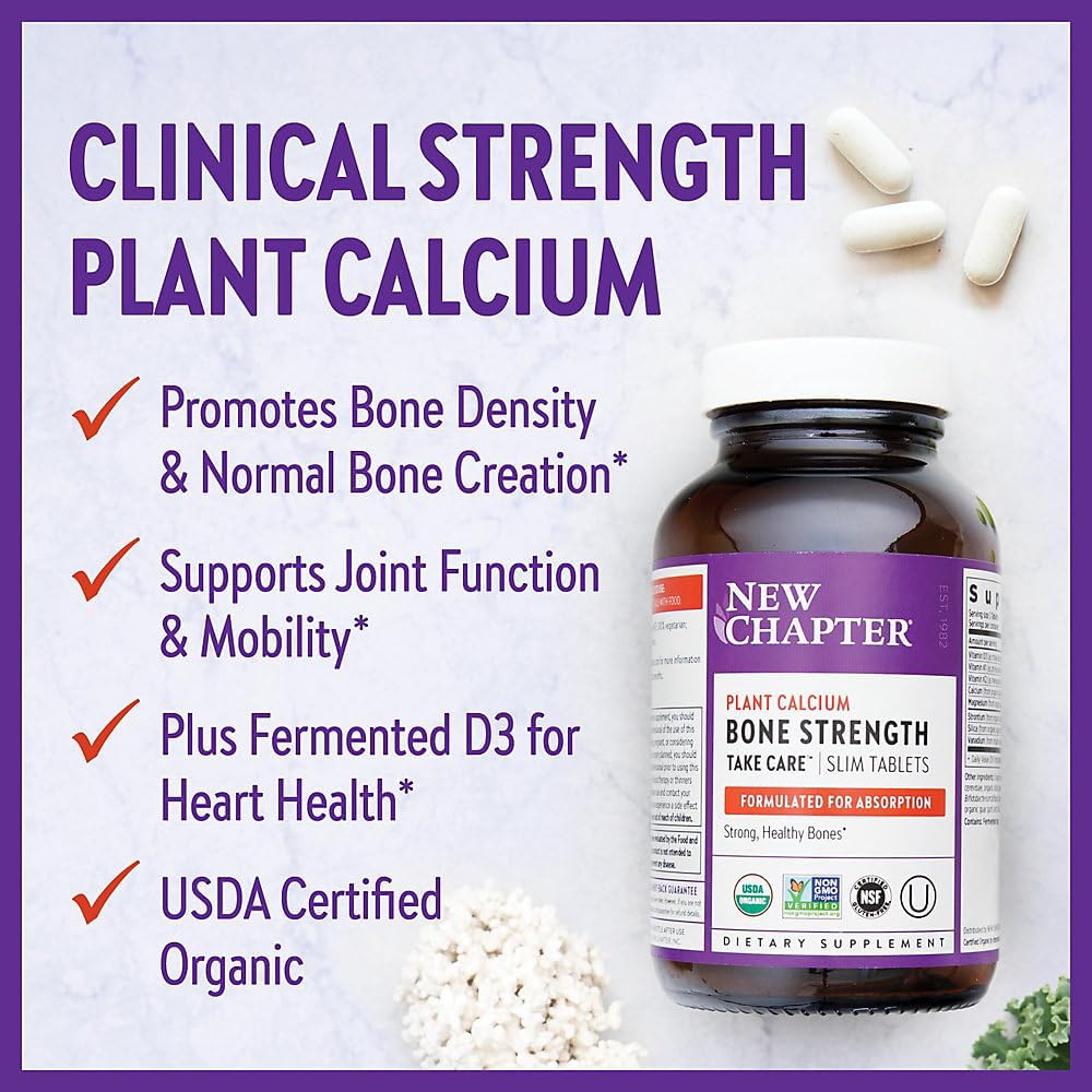 Organic Plant Calcium Supplement with Vitamin K2, D3, and Magnesium - Vegetarian, Gluten Free - 120 Count