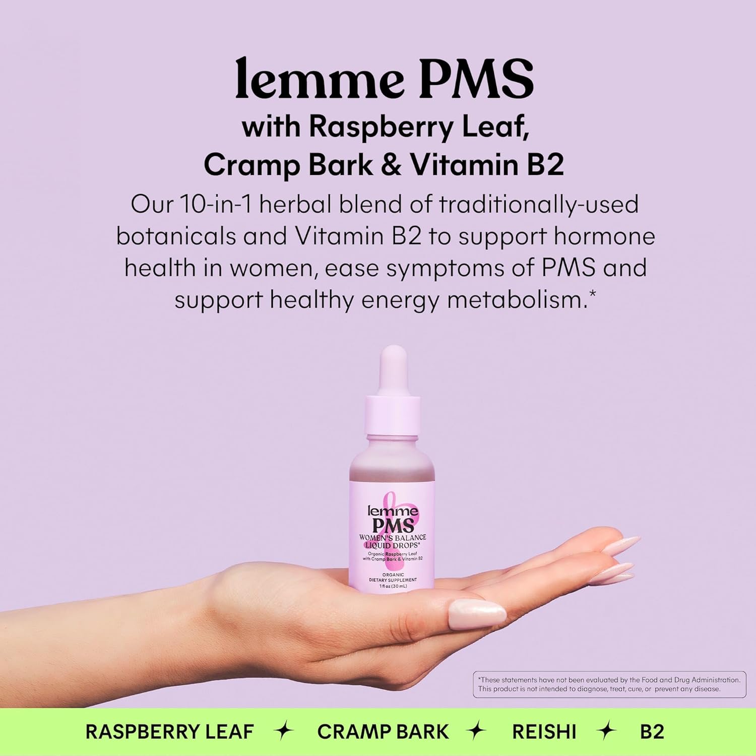 Organic PMS Hormone Balance Liquid Drops for Women - Herbal Blend for Relief from PMS & Mild Period Cramping - Raspberry Leaf, Dong Quai, Cramp Bark, Reishi & B2 - Sugar-Free - 1 fl oz