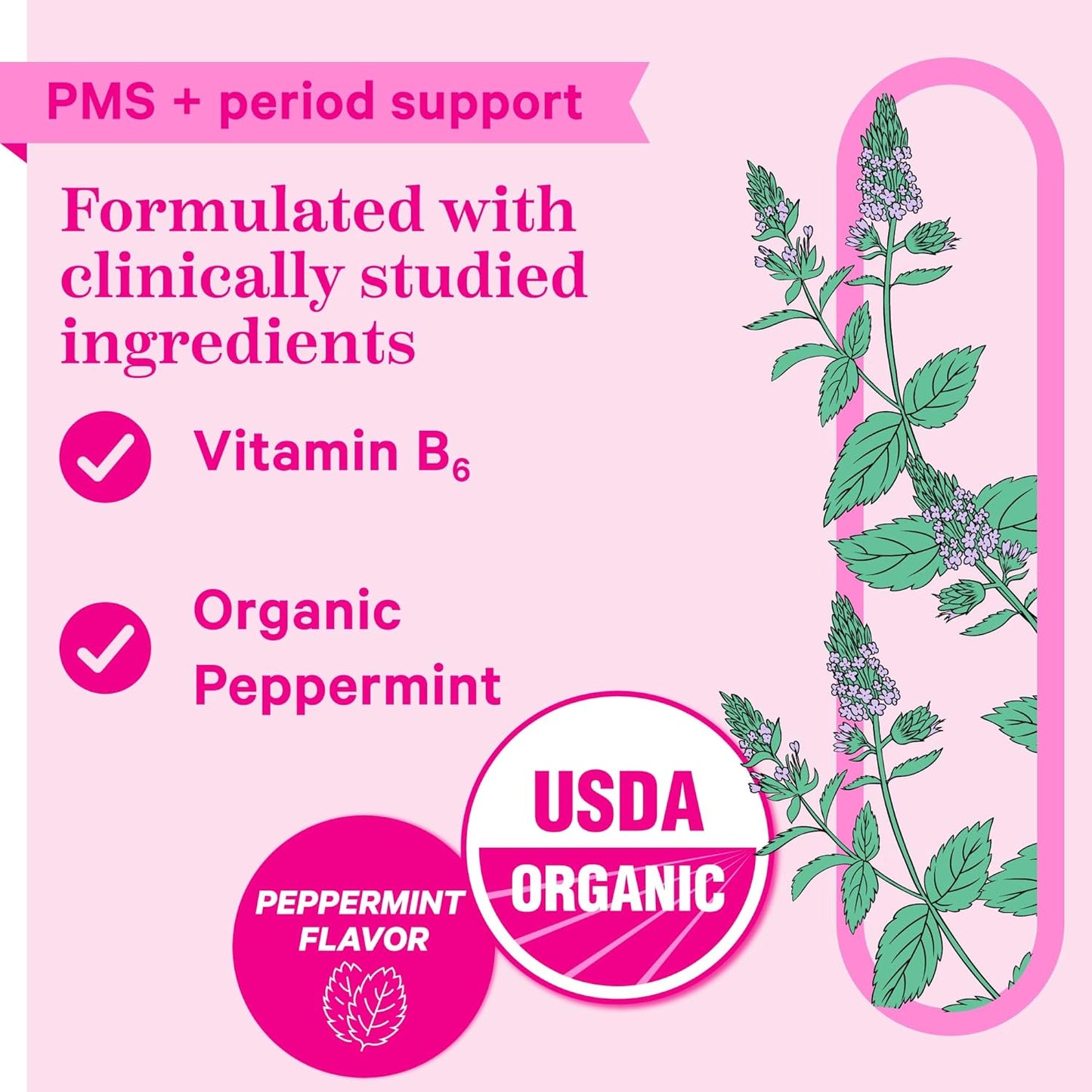 Organic PMS Support Sweets with Vitamin B6 and Peppermint - Natural Relief for Teens and Women - Period, Digestion, Bloating, Mood Swings - 30 Drops