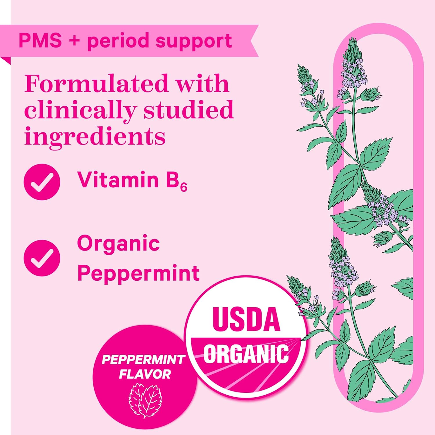 Organic PMS Support Sweets with Vitamin B6 and Peppermint - Natural Relief for Teens and Women - Period, Digestion, Bloating, Mood Swings - 30 Drops