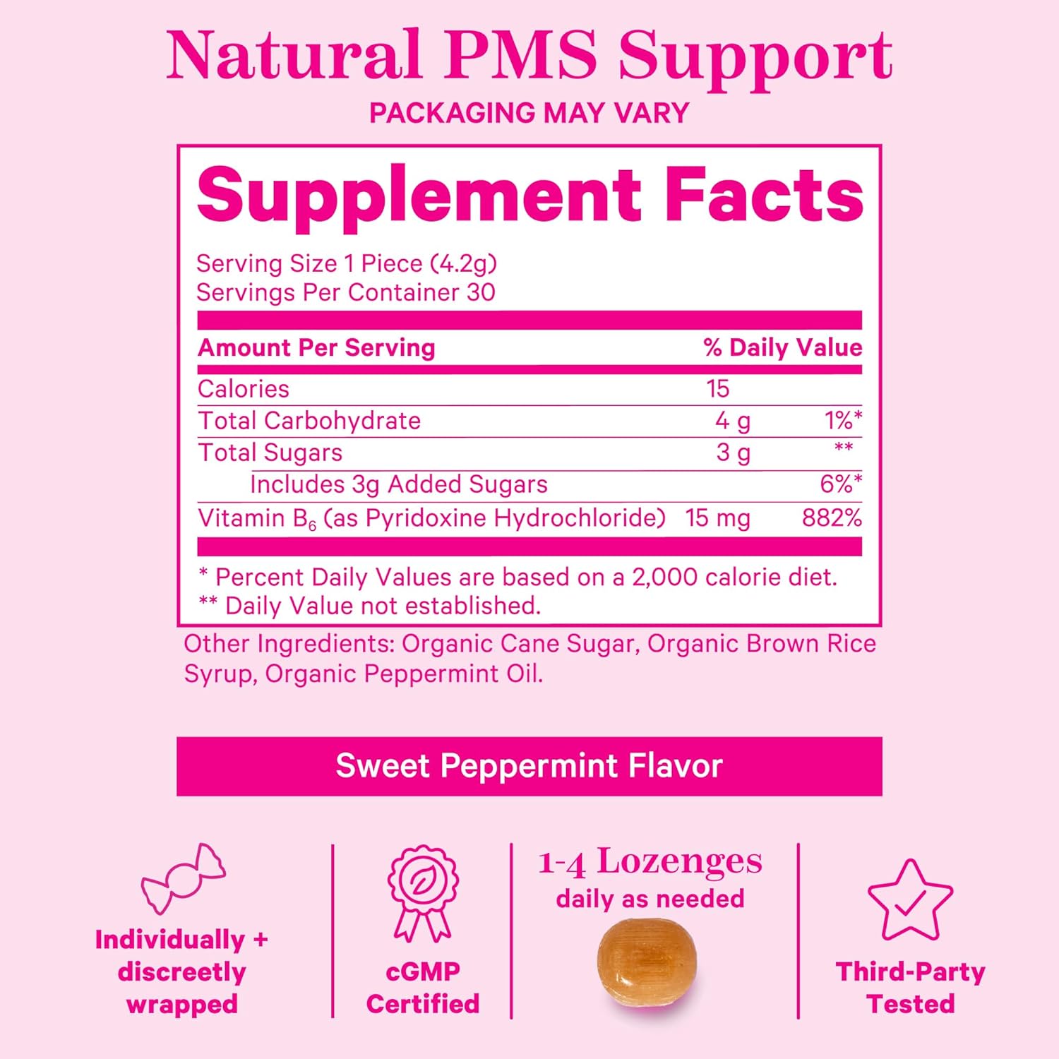 Organic PMS Support Sweets with Vitamin B6 and Peppermint - Natural Relief for Teens and Women - Period, Digestion, Bloating, Mood Swings - 30 Drops