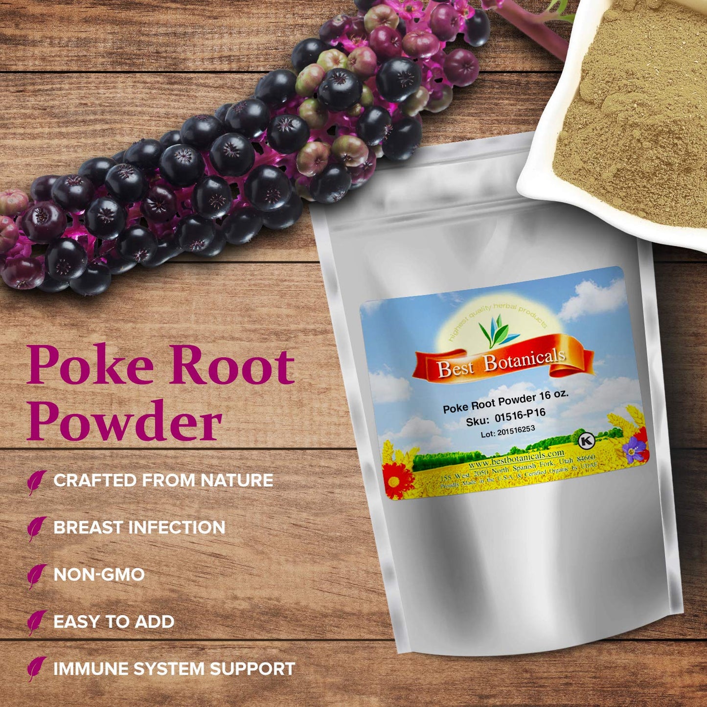Organic Poke Root Powder - 16 oz - High-Quality Botanicals