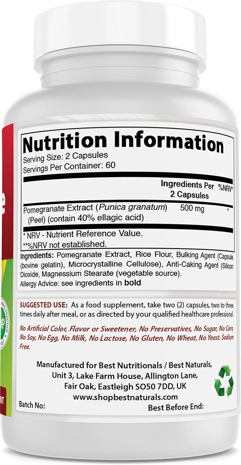 Organic Pomegranate Extract Capsules - 250 mg, 120 Count - Top Quality Formula