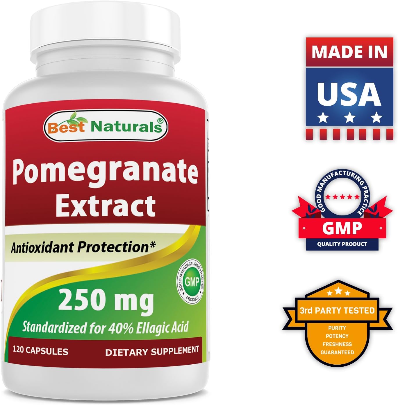 Organic Pomegranate Extract Capsules - 250 mg, 120 Count - Top Quality Formula