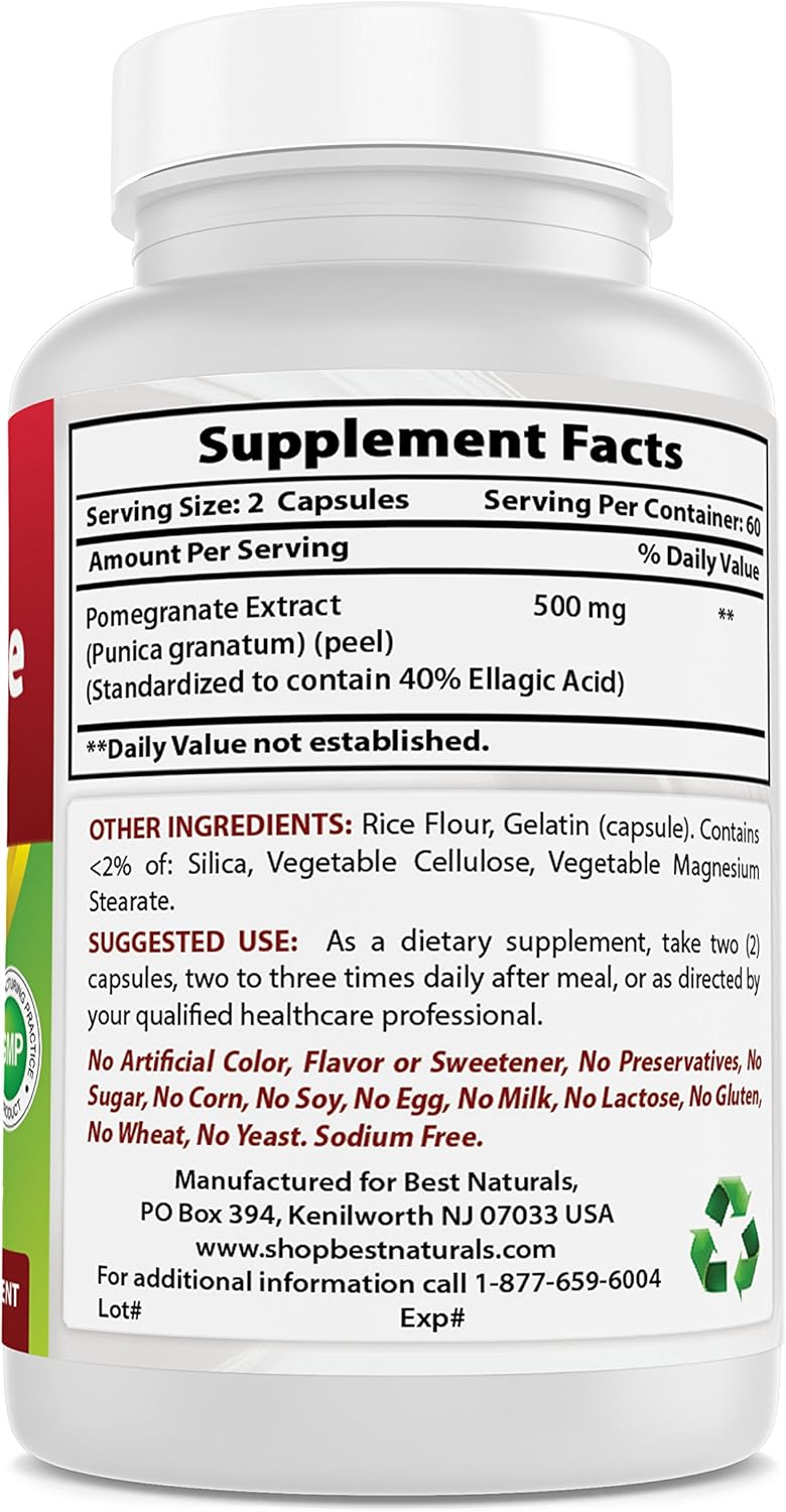 Organic Pomegranate Extract Capsules - 250 mg, 120 Count - Top Quality Formula