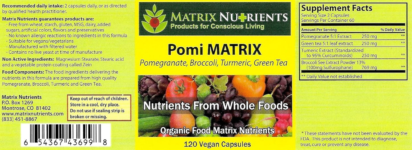 Organic POMI Matrix Nutrients - Potent Prostate Support with Pomegranate, Green Tea, Turmeric, and Broccoli - Vegan Capsules (120ct)