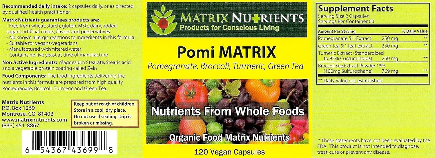 Organic POMI Matrix Nutrients - Potent Prostate Support with Pomegranate, Green Tea, Turmeric, and Broccoli - Vegan Capsules (120ct)