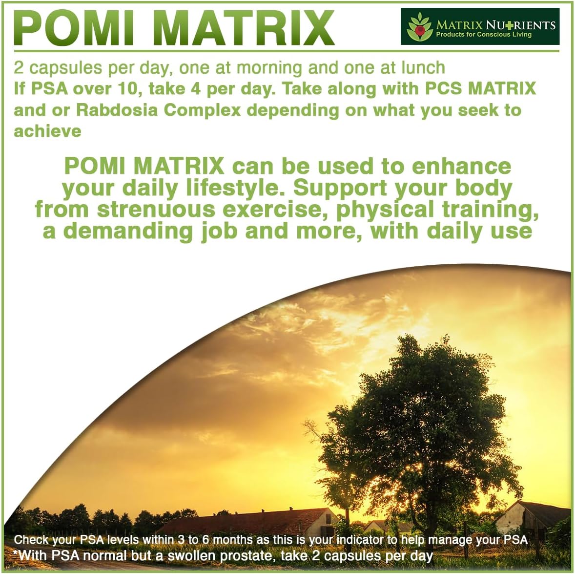 Organic POMI Matrix Nutrients - Potent Prostate Support with Pomegranate, Green Tea, Turmeric, and Broccoli - Vegan Capsules (120ct)