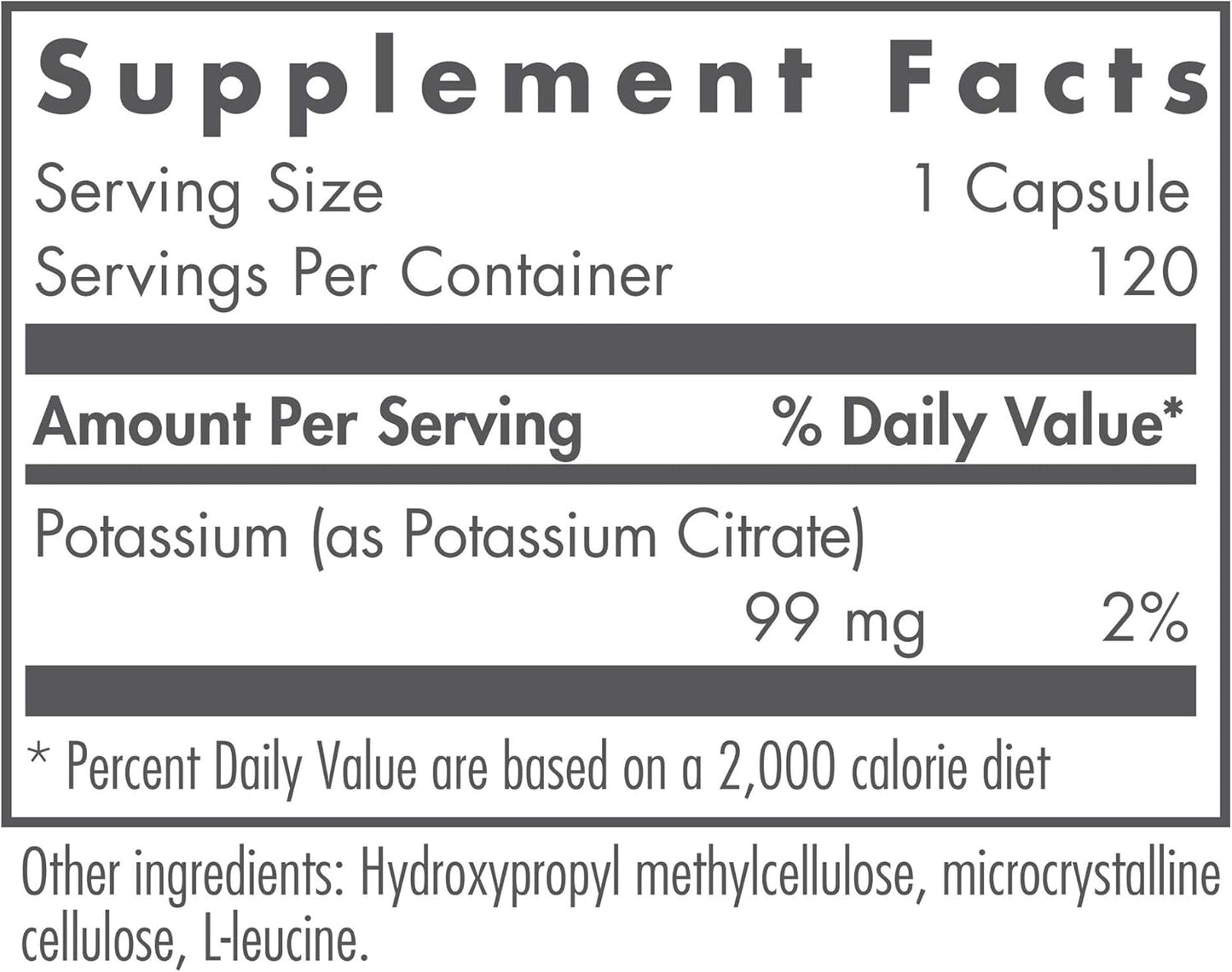 Organic Potassium Citrate Supplement 99mg - Vegetarian Capsules for Men & Women - Pure and Well-Absorbed - 120 Count