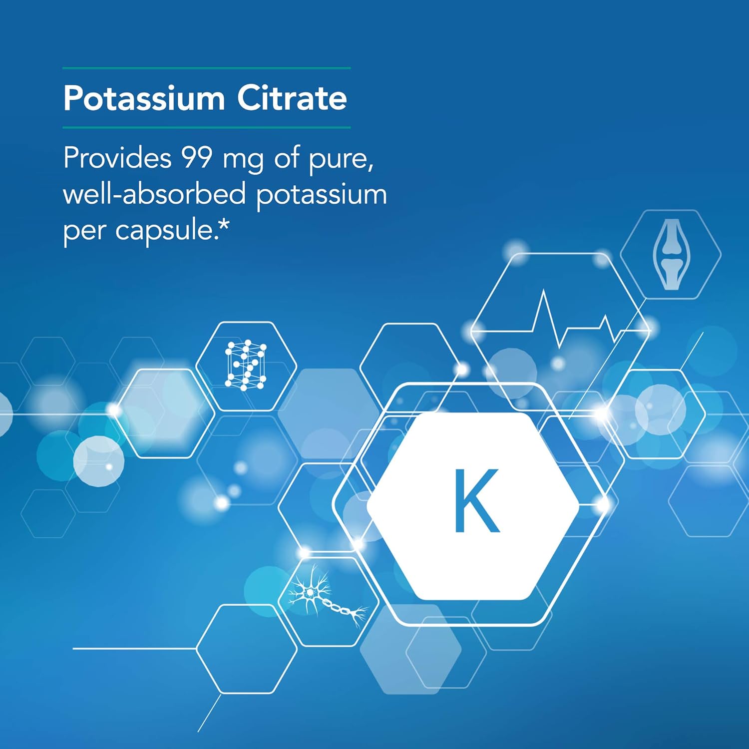 Organic Potassium Citrate Supplement 99mg - Vegetarian Capsules for Men & Women - Pure and Well-Absorbed - 120 Count
