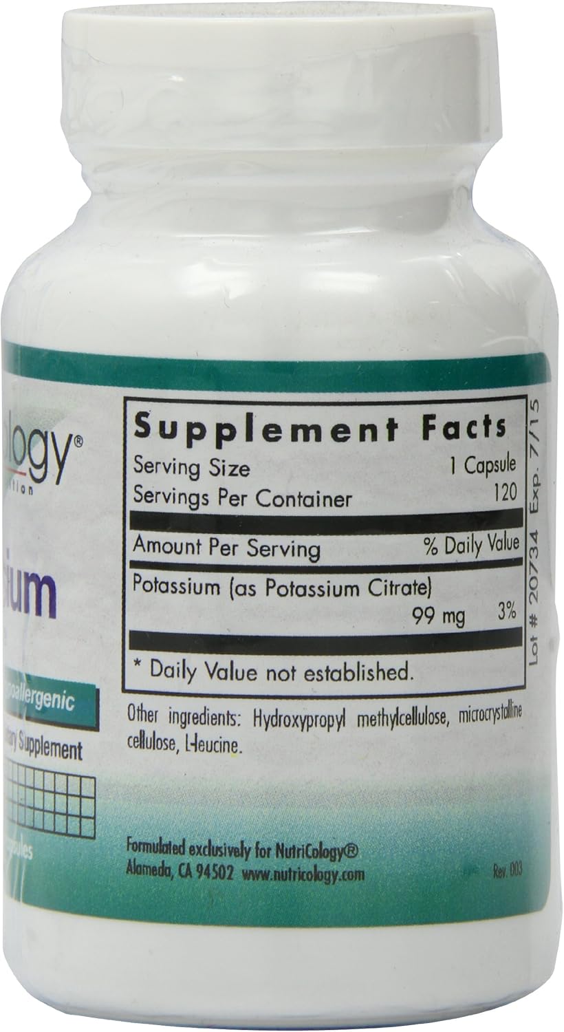 Organic Potassium Citrate Supplement 99mg - Vegetarian Capsules for Men & Women - Pure and Well-Absorbed - 120 Count