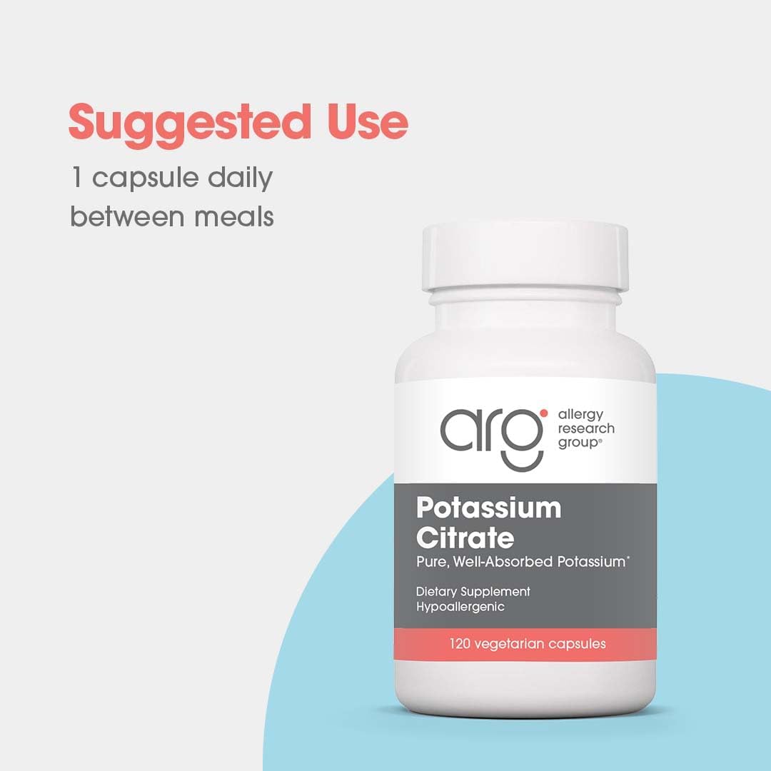 Organic Potassium Citrate Supplement 99mg - Well-Absorbed, Vegetarian Capsules - 120 Count for Men & Women by Allergy Research Group
