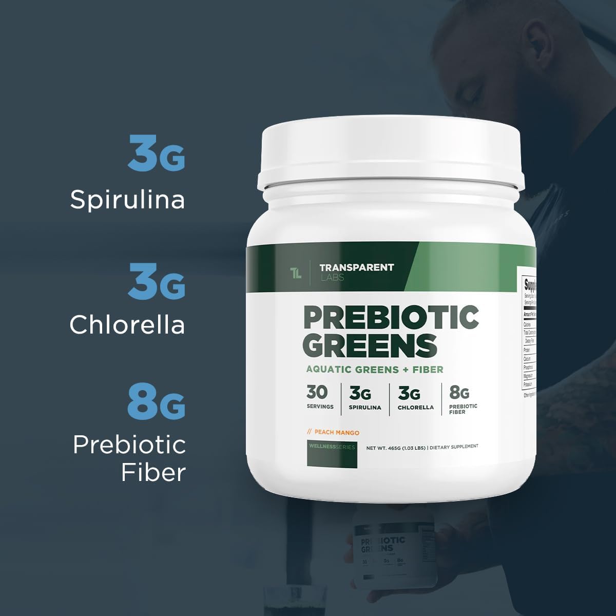 Organic Prebiotic Greens Superfood Powder with Spirulina & Antioxidants - 30 Servings, Unflavored