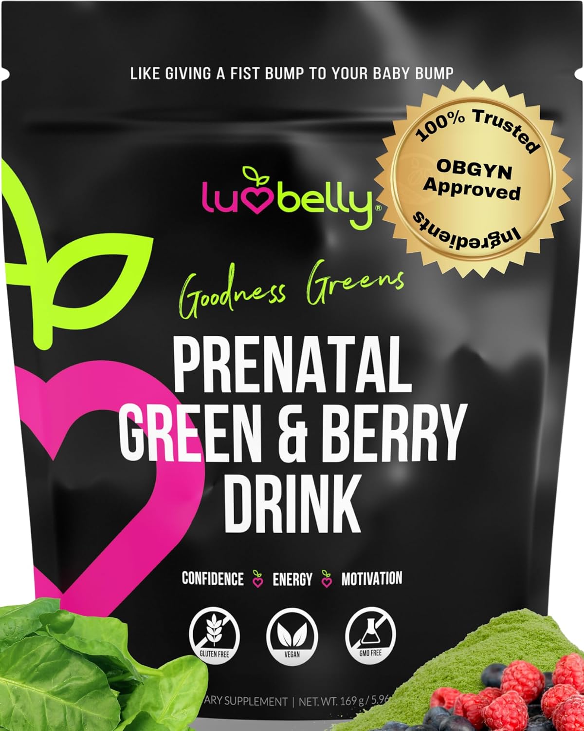 Organic Prenatal Greens Powder for Pregnancy - OBGYN Approved Supplement - Pregnancy Energy Drink Mix - 24 Servings