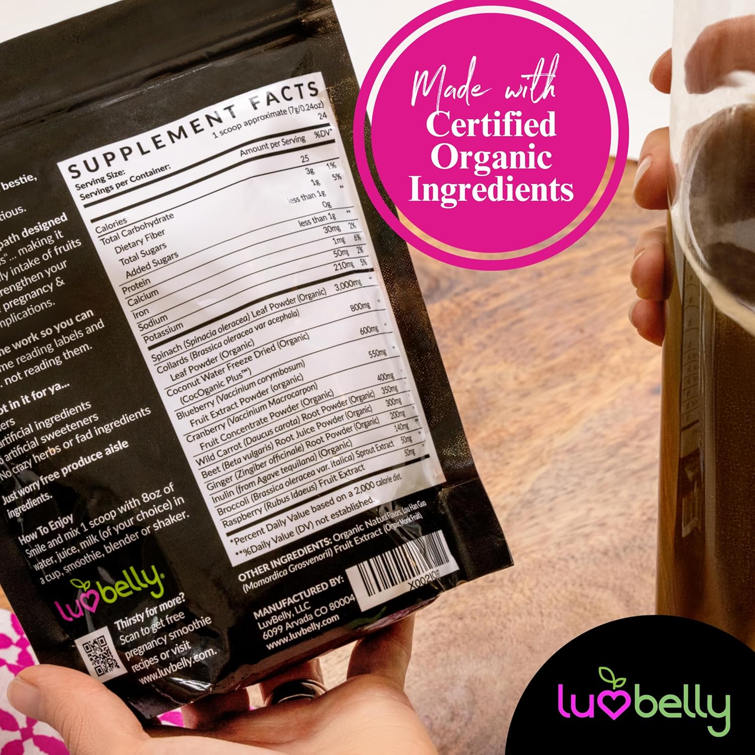 Organic Prenatal Greens Powder for Pregnancy - OBGYN Approved Supplement - Pregnancy Energy Drink Mix - 24 Servings