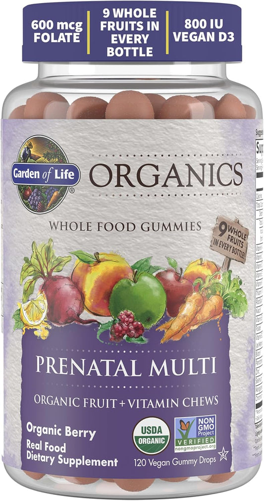 Organic Prenatal Gummy Multivitamin with Vitamin D3, B6, B12, C & Folate - Non-GMO, Gluten-Free, Vegan - Berry Flavor - 30 Day Supply for Healthy Fetal Development