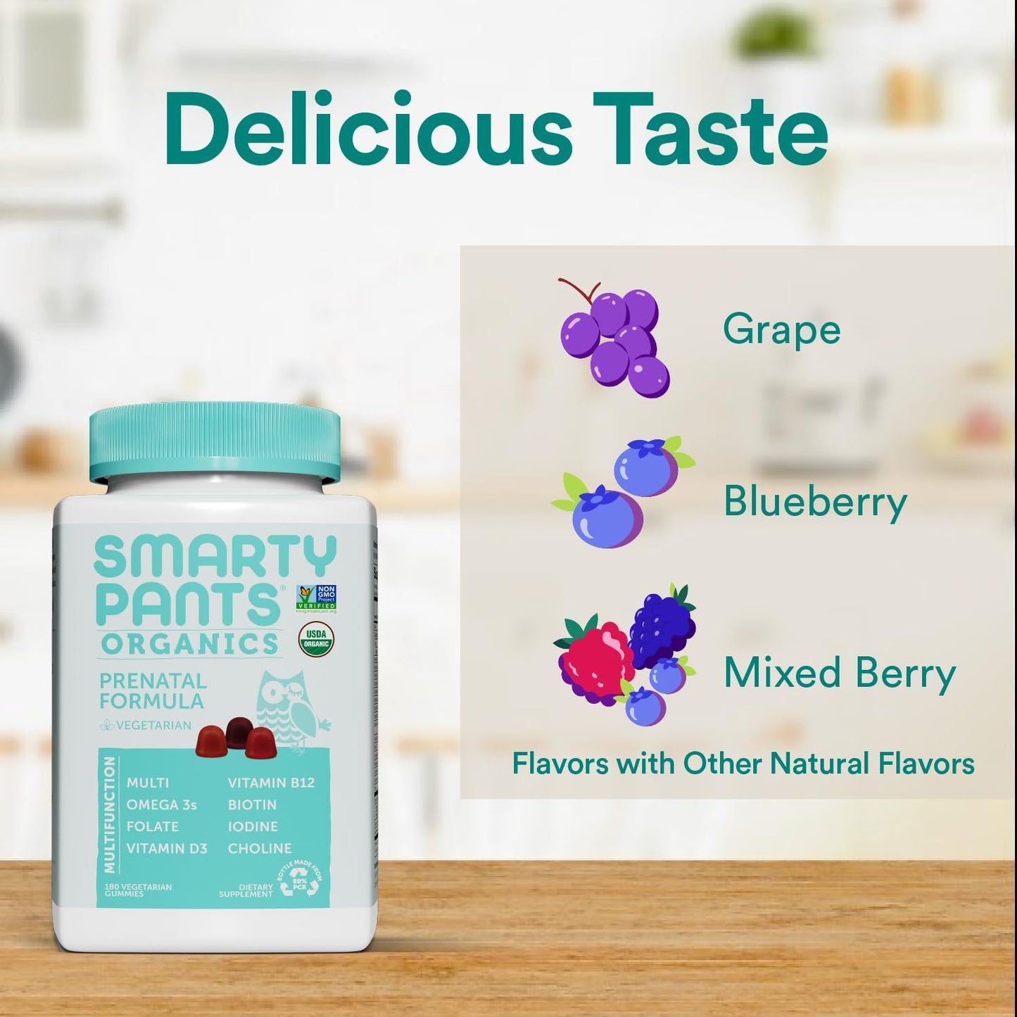 Organic Prenatal Multivitamin Gummies with Omega 3, Biotin, Methylfolate, and Zinc - 180 Count