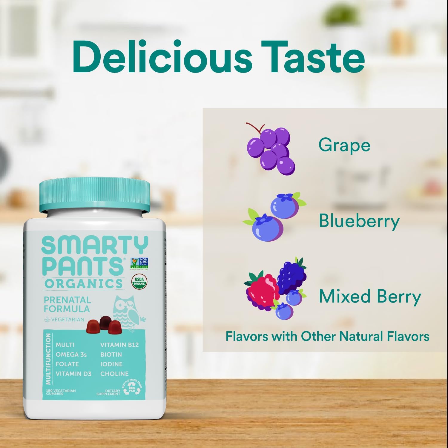 Organic Prenatal Multivitamin Gummies with Omega 3, Biotin, Methylfolate, and Zinc - 180 Count