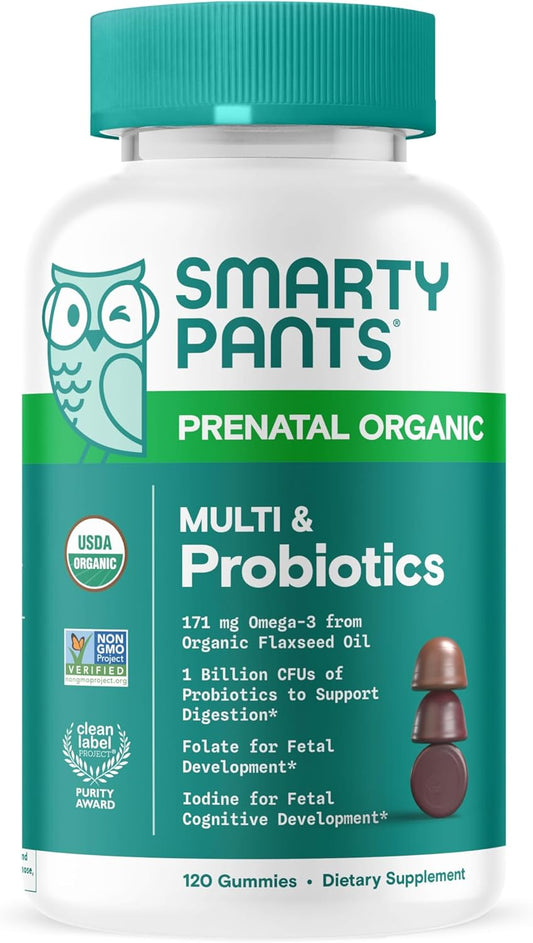 Organic Prenatal Multivitamin Gummies with Probiotics, Omega 3, and Essential Vitamins for Women - 120 Count