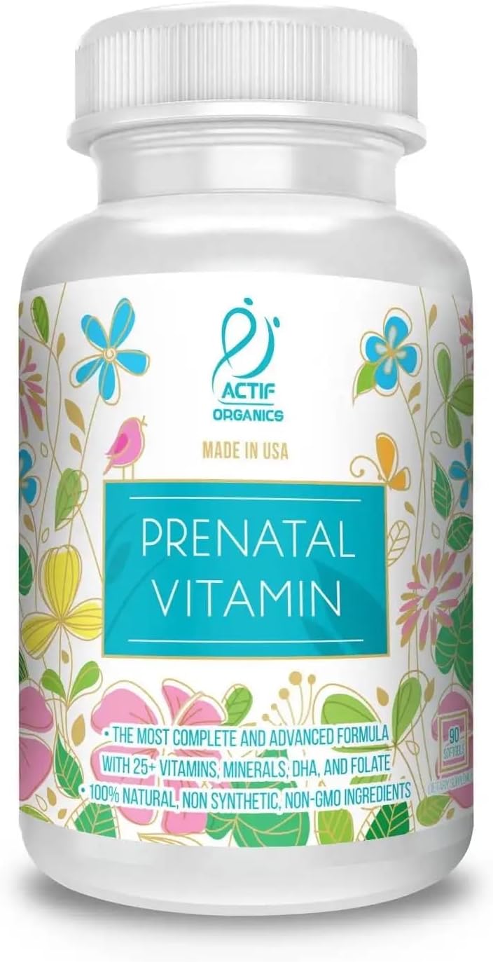 Organic Prenatal Vitamin with 25+ Vitamins, DHA, EPA, Omega 3, Herbal Blend - Non-GMO, 90 Count