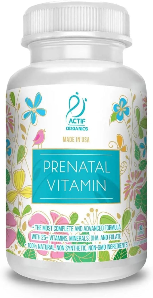 Organic Prenatal Vitamin with 25+ Vitamins, DHA, EPA, Omega 3, Herbal Blend - Non-GMO, 90 Count