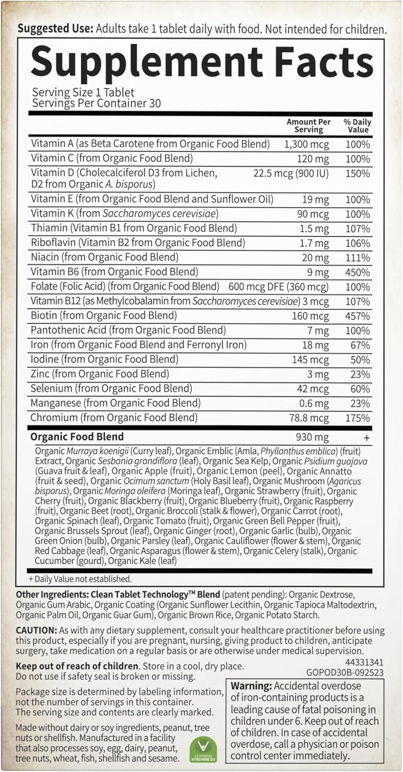 Organic Prenatal Vitamins with Folate for Energy & Fetal Development - Non-Constipating Iron, Vitamin C, B6, B12, D3 - Gluten-Free, Vegan - 30 Day Supply