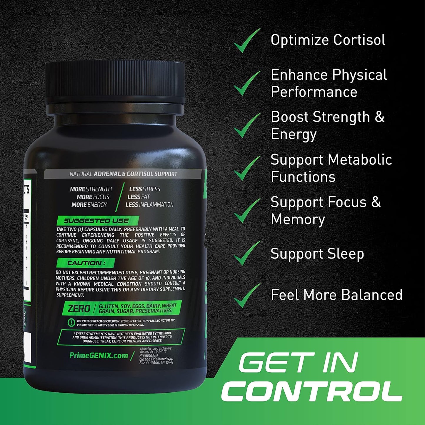 Organic PrimeGENIX CortiSync Supplement - Reduce Cortisol, Boost Energy, Enhance Focus