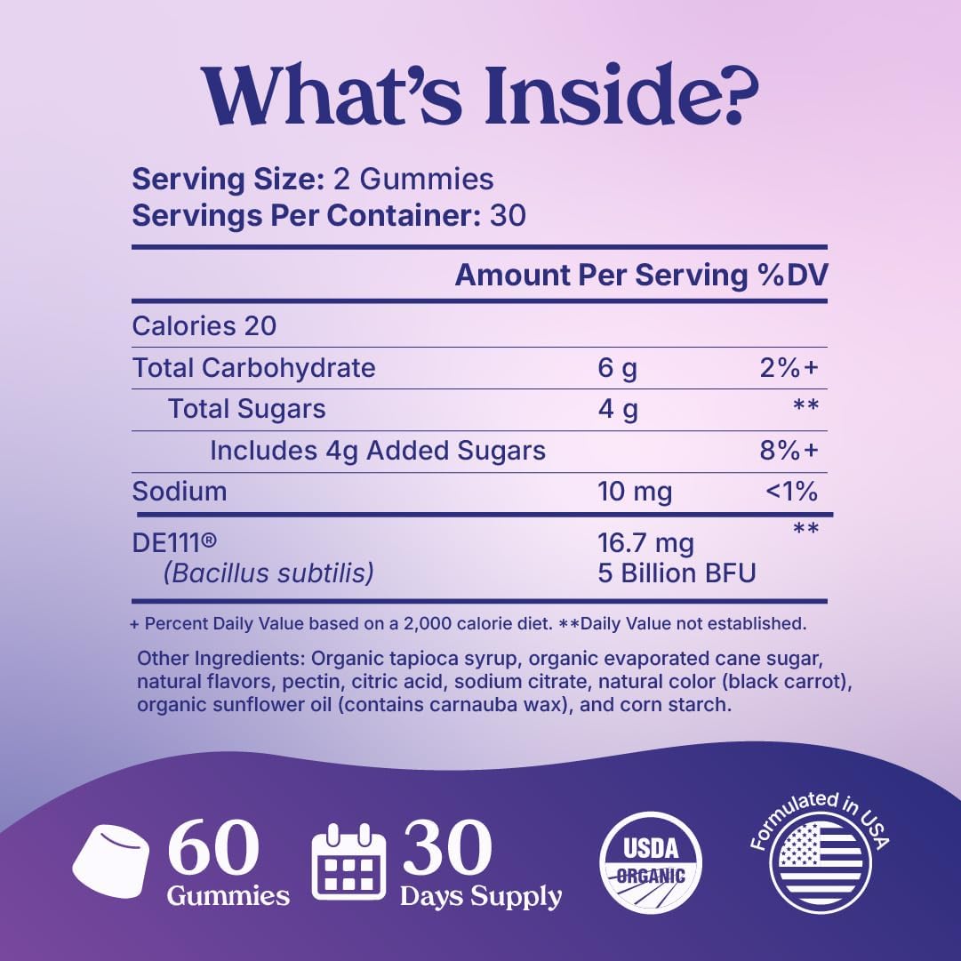 Organic Probiotic Gummies for Adults - Vegan, Non-GMO, Digestive Health Support - 60 Gummies